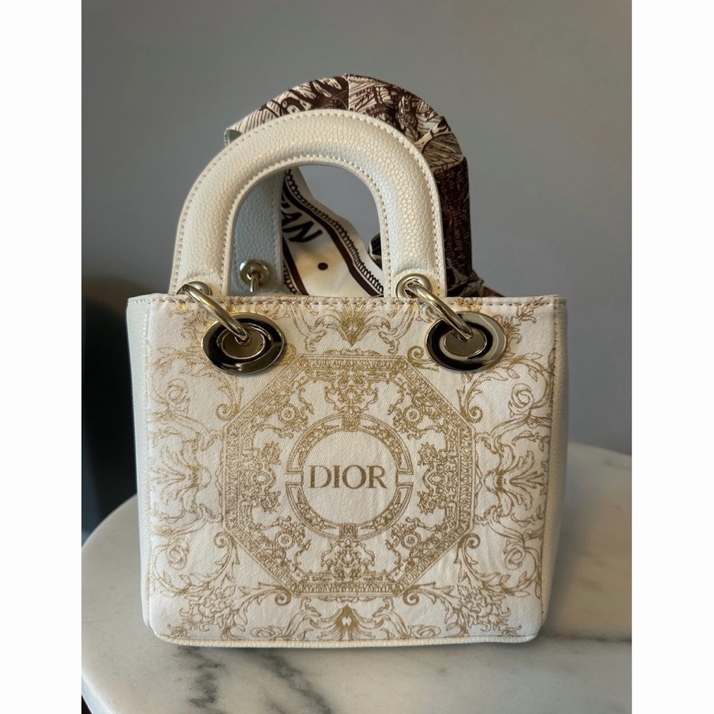 Ivory and Beige Tote with Scarf Accent - Picture 3 of 6